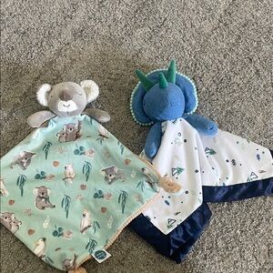 Koala and Dinosaur lovey Set - Green and Blue